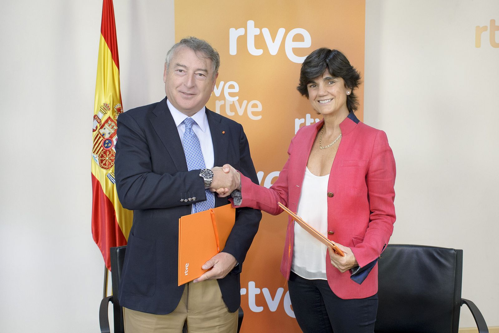 José Antonio Sánchez, presidente de RTVE, y María Benjumea, presidenta de Spain Startup