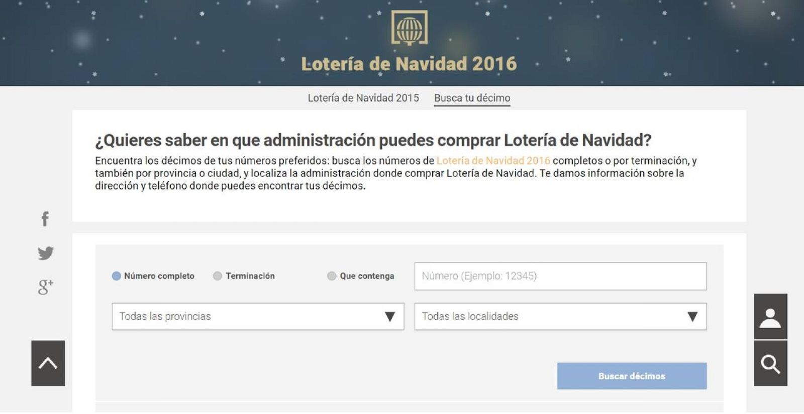  Una imágen del localizador de décimos de rtve.es.