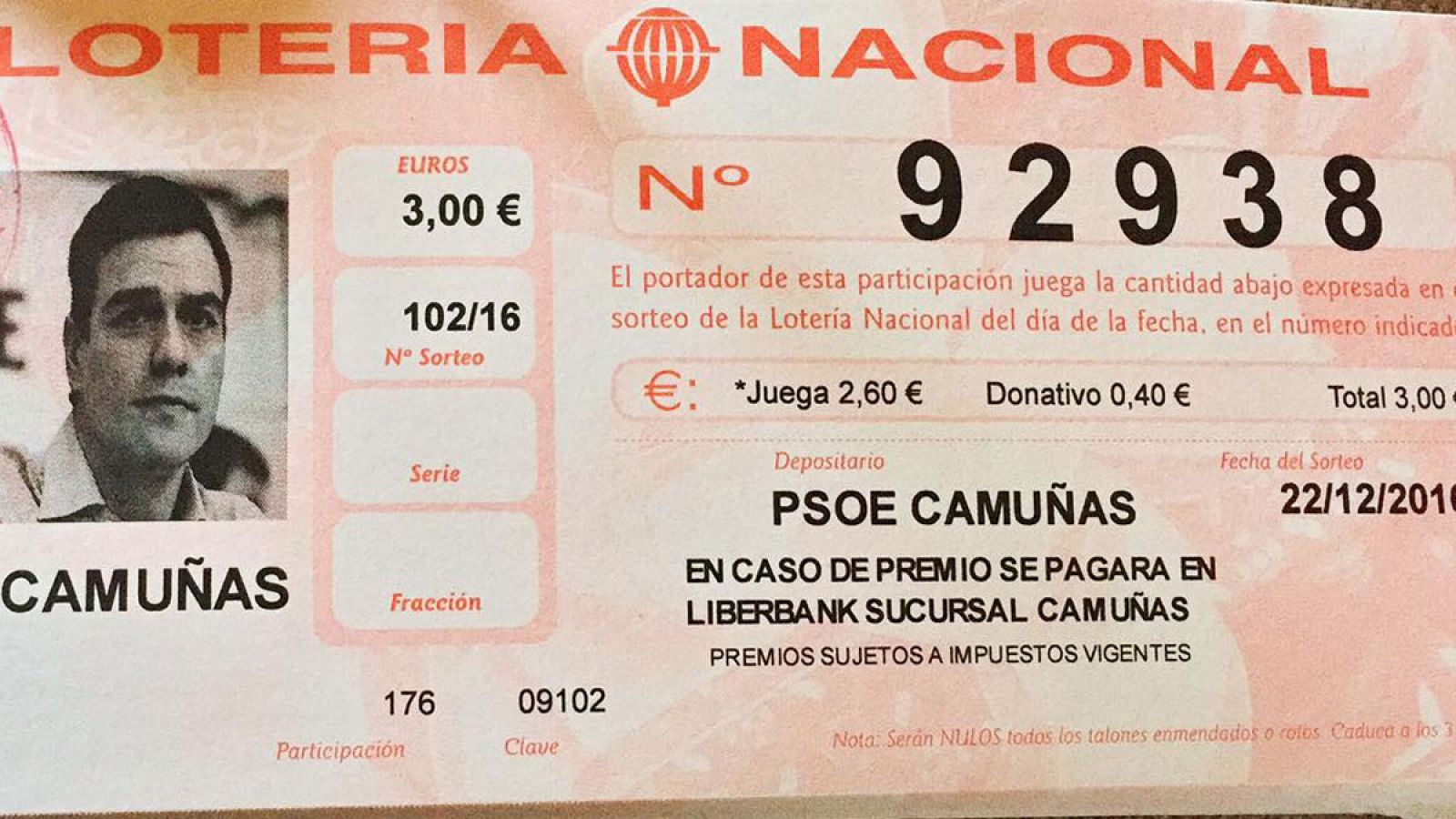 Imagen de la participación de la Lotería de Navidad del PSOE de Camuñas