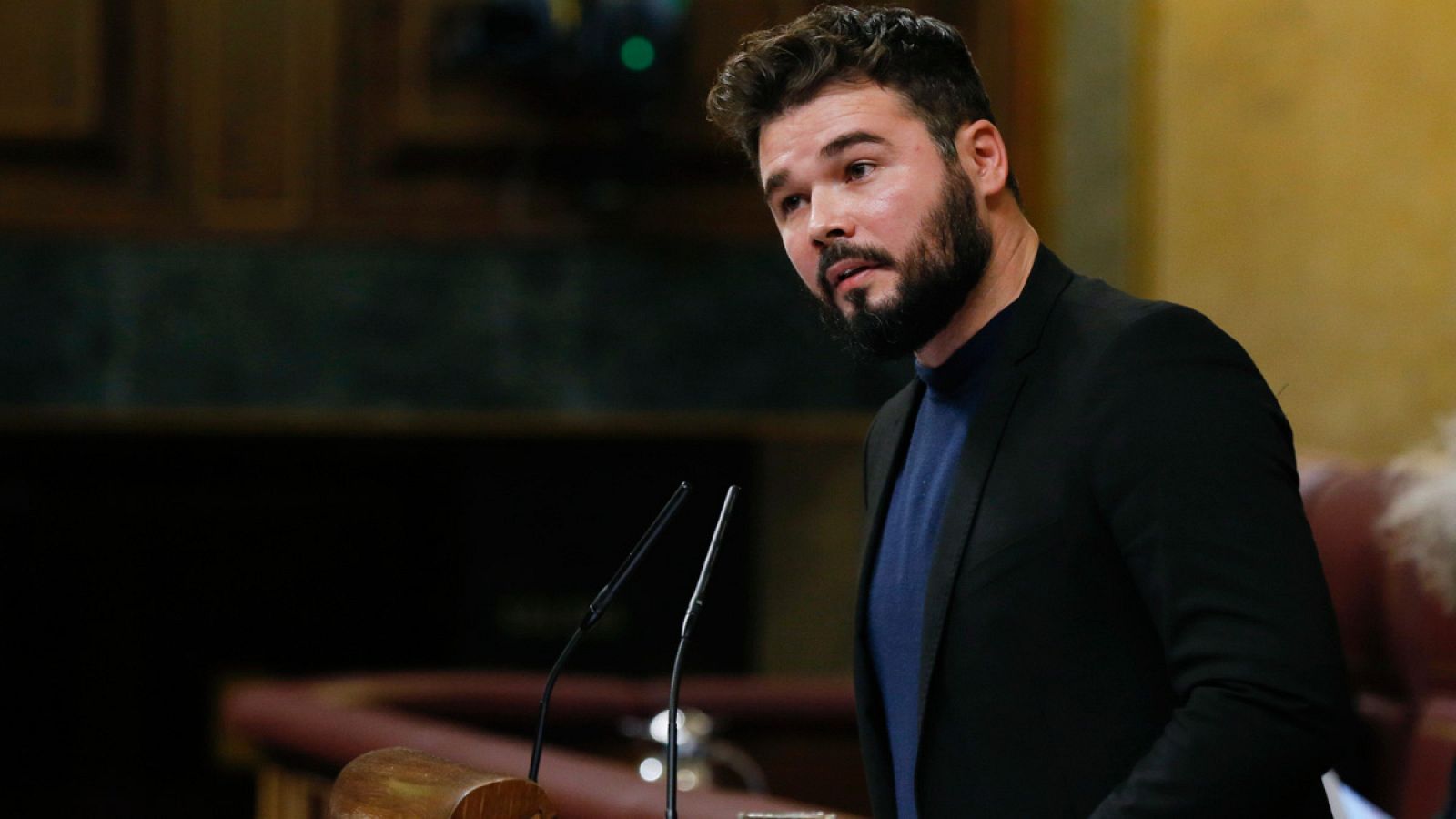 El portavoz adjunto de ERC, Gabriel Rufián, durante su intervención en el pleno del Congreso.