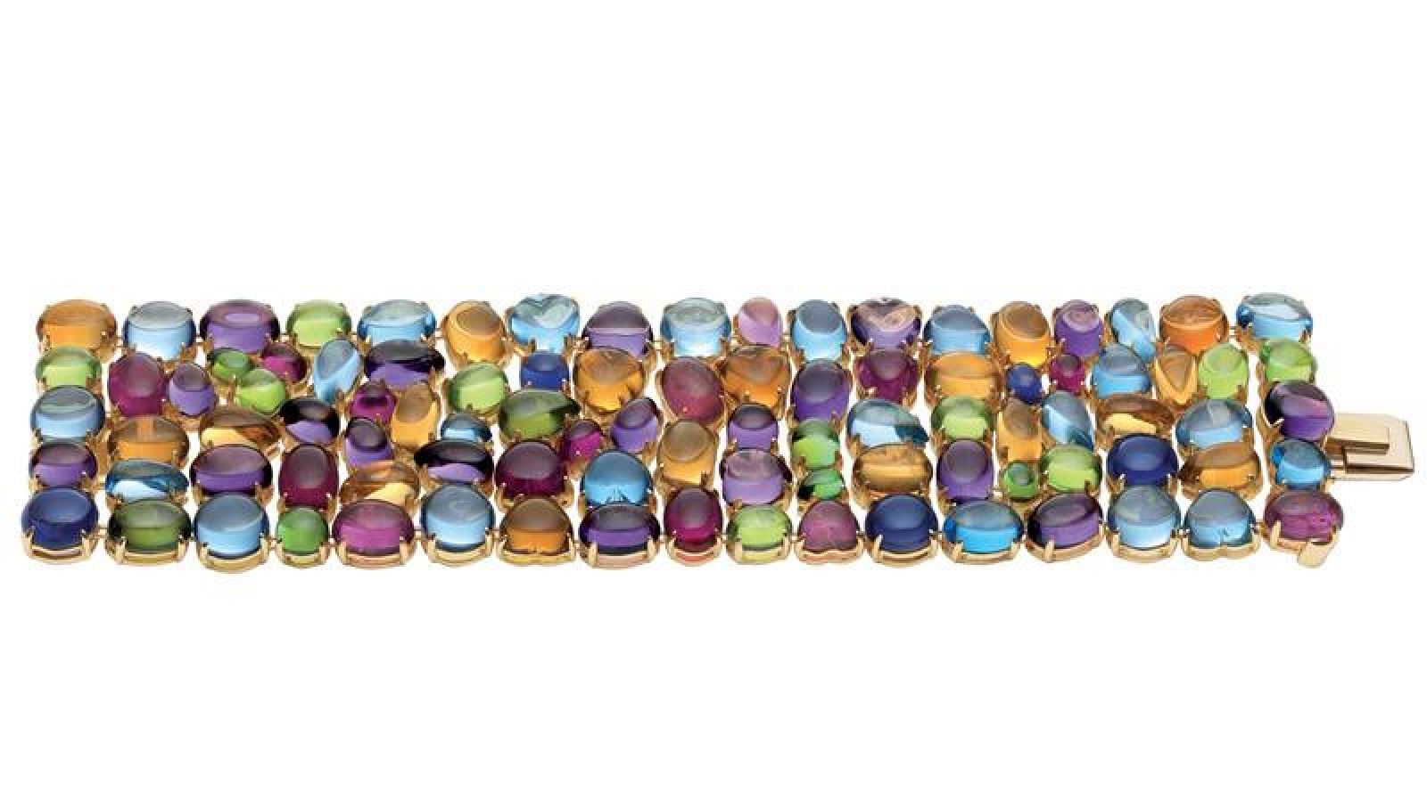 Pulsera de oro con topacios, amatistas, cuarzos, peridotos y turmalinas, 2013 . Colección Heritage de Bulgari, Roma.