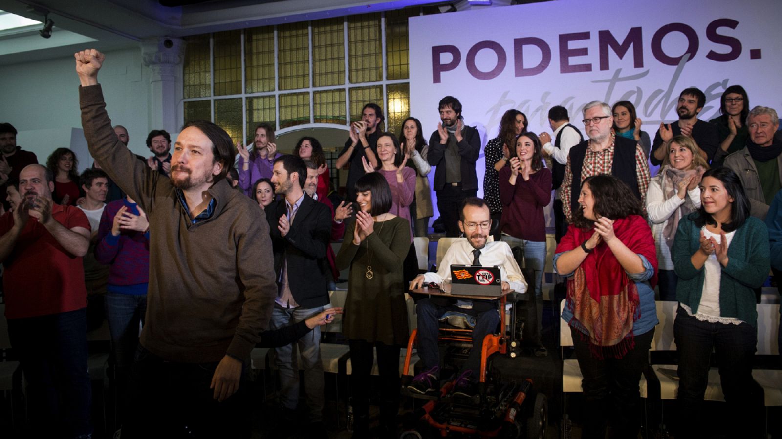 El líder de Podemos, Pablo Iglesias, durante la presentación de la propuesta 'Podemos para todas'.