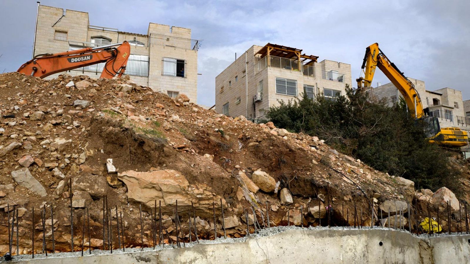 Vista general de las obras de construcción del asentamiento de Ramat Shlomo, en Palestina