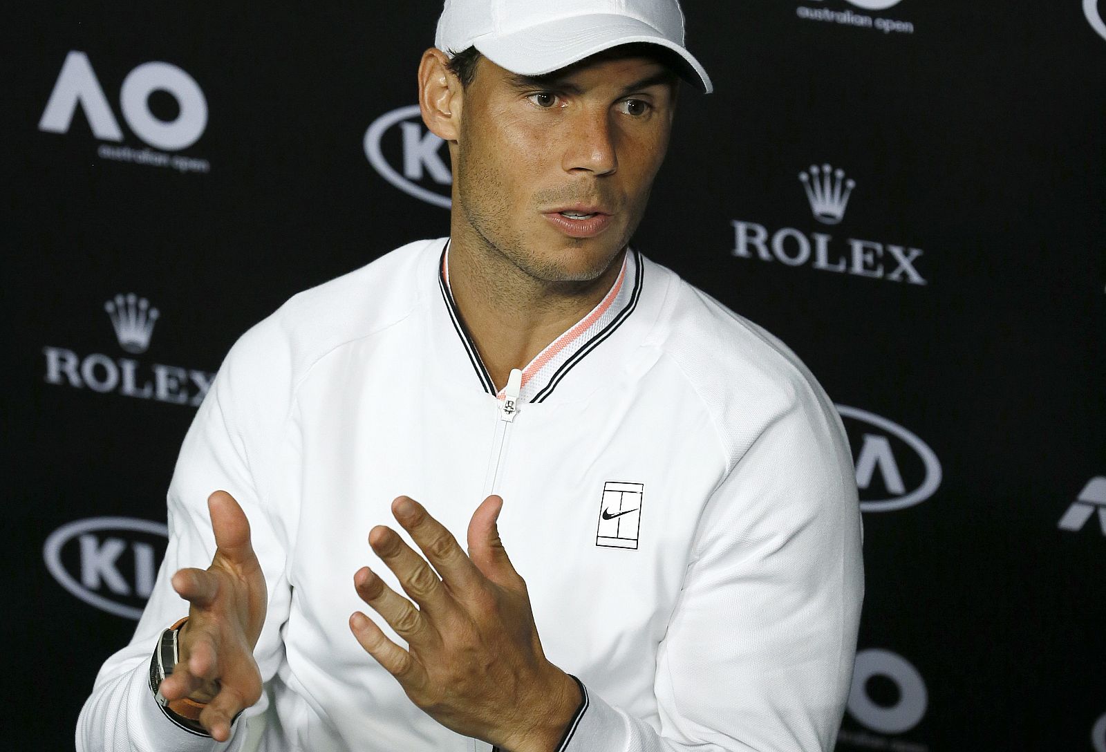 Rafa Nadal durante la rueda de prensa que ha ofrecido antes del Open de Australia.