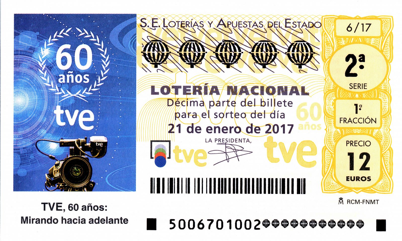 La Lotería Nacional homenajea el 60º aniversario de TVE
