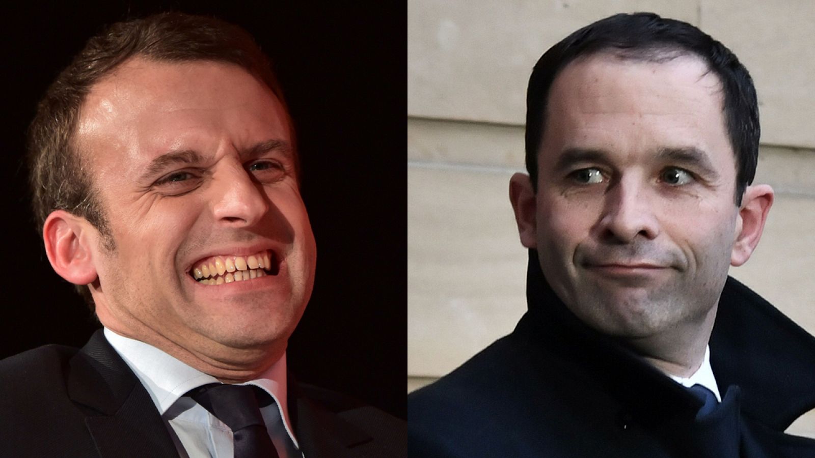 Los candidatos a las elecciones francesas Enmanuel Macron y Philippe Hamon