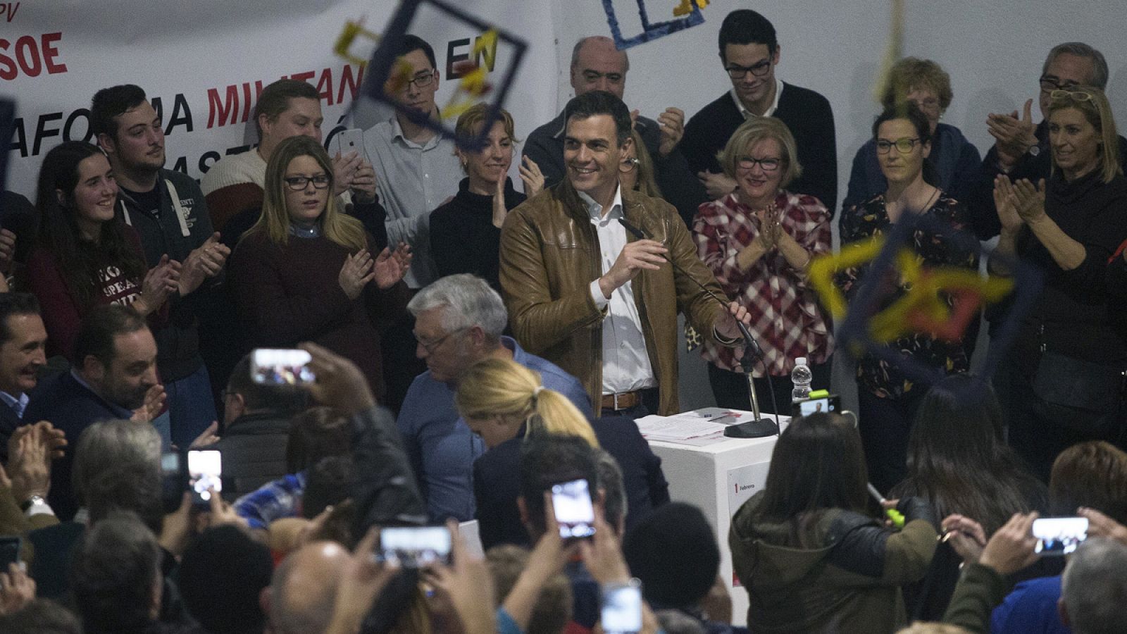 El ex secretario general del PSOE Pedro Sánchez celebra un encuentro con militantes en Castellón