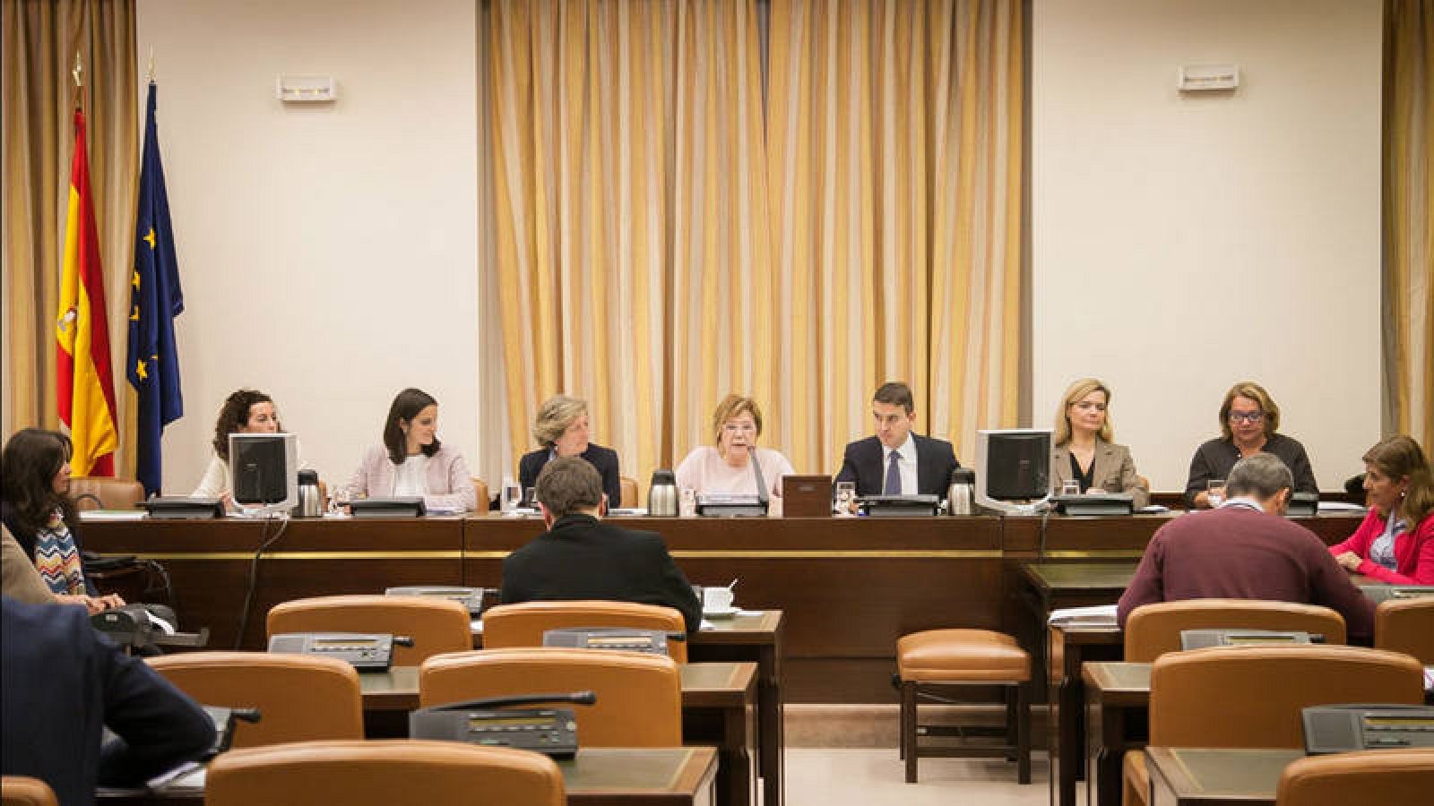 Un momento de la reunión de la Comisión de Seguimiento del Pacto de Toledo del Congreso en la que ha comparecido la presidenta de Unespa, Pilar González de Frutos.