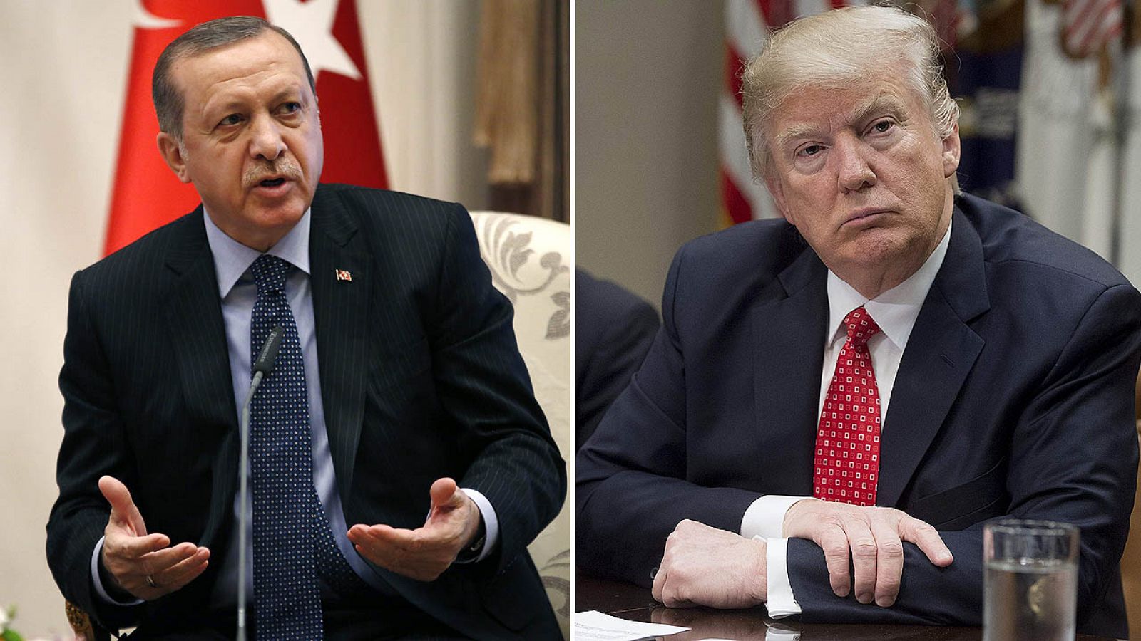 El presidente turco, Recep Tayyip Erdogan (izda.) y el de EE.UU., Donald Trump (dcha.), en imágenes de archivo