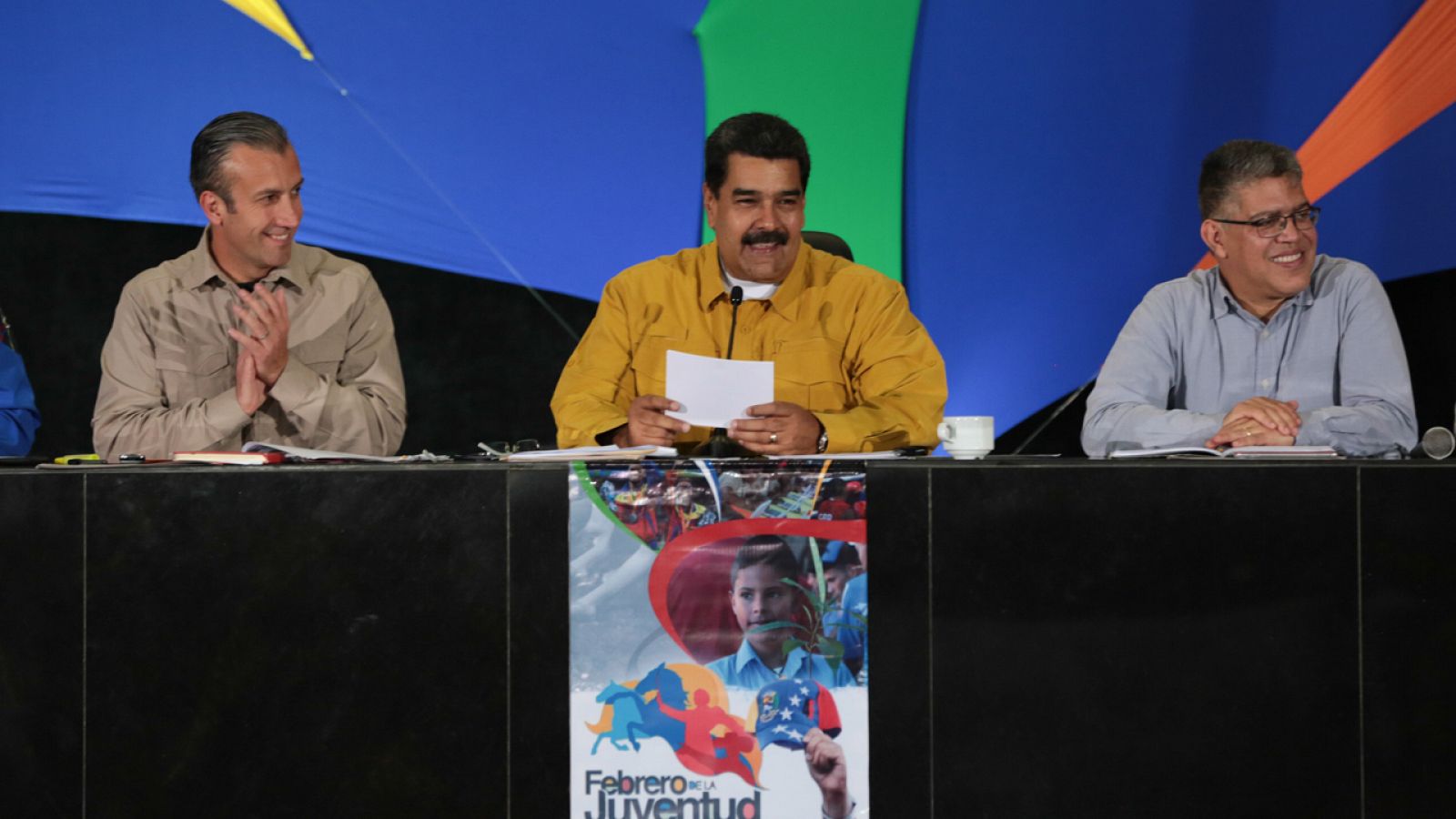 El presidente venezolano, Nicoláss Maduro, el vicepresidente, Tarek ElAissami, y el diputado del Partido Socialista Unido de Venezuela Elías Jaja.