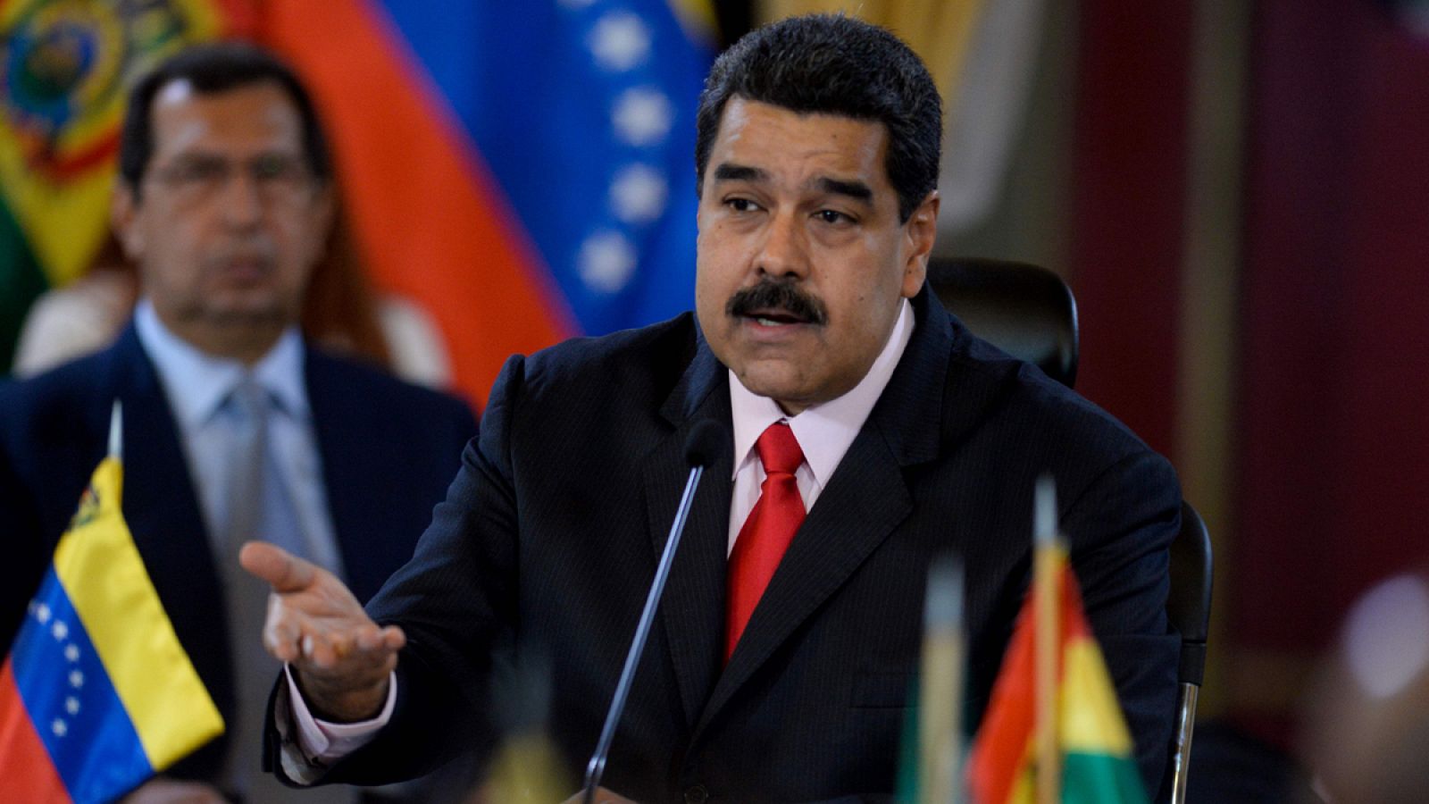 El presidente de Venezuela, Nicolás Maduro, durante la cumbre ALBA que tiene lugar en Caracas.