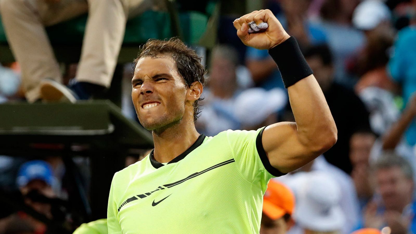 Nadal celebra su victoria frente a Sela en su debut en el Master 1000 de Miami.