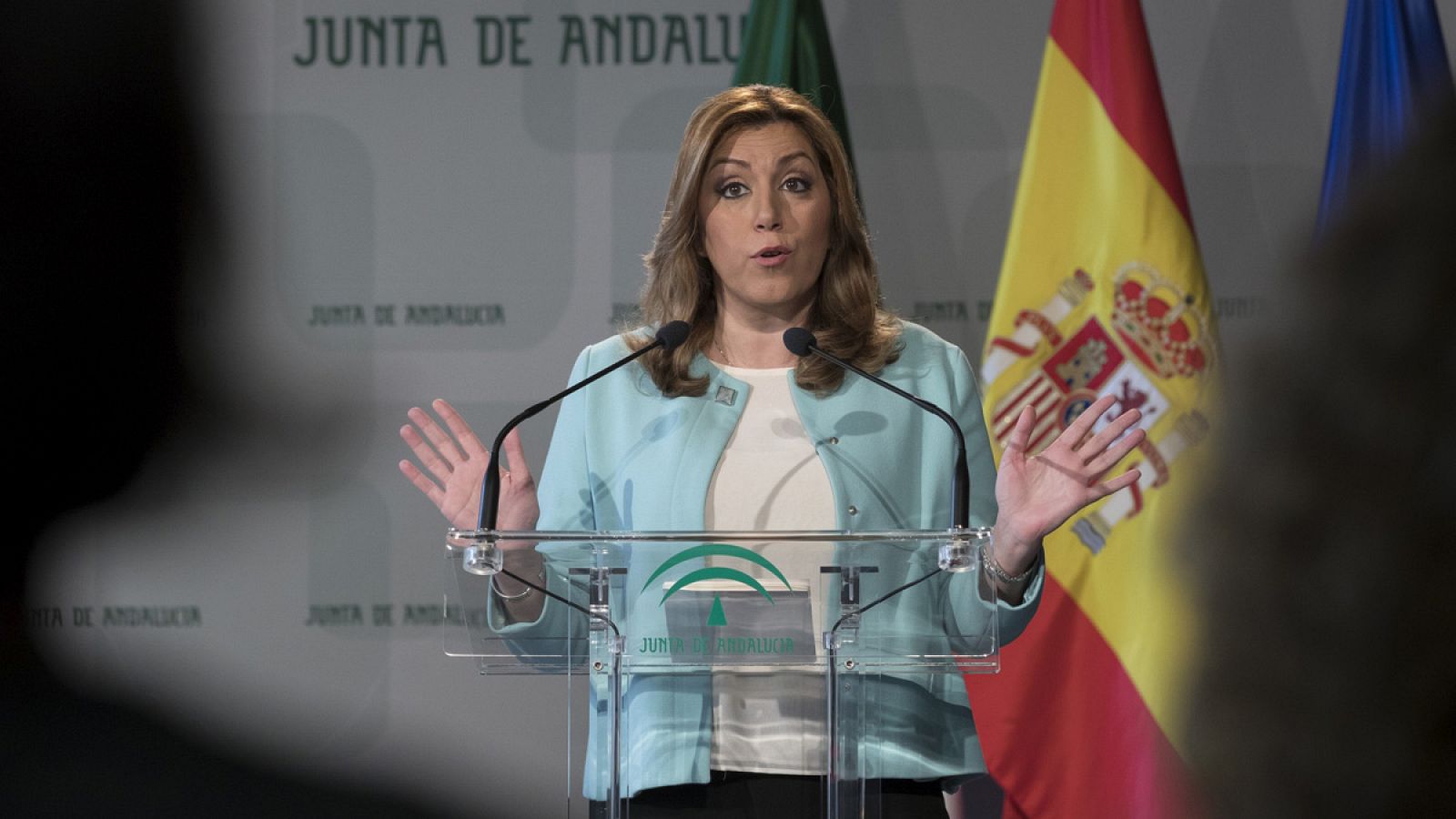 La presidenta andaluza, Susana Díaz, durante su intervención en el acto de presentación del balance y los nuevos retos de la Ley para la Promoción de la Igualdad de Género en Andalucía