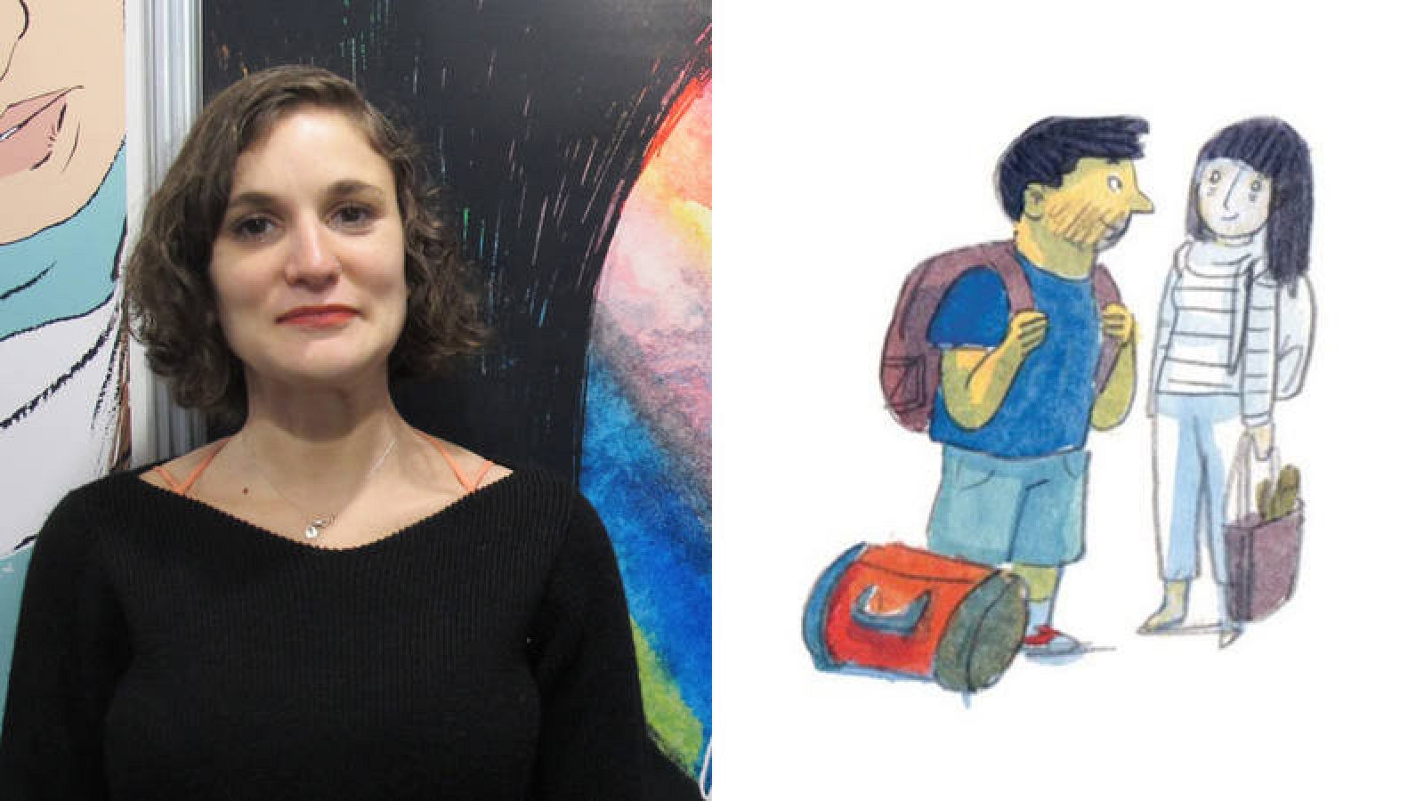 Sole Otero y una viñeta de 'Poncho Fue' 