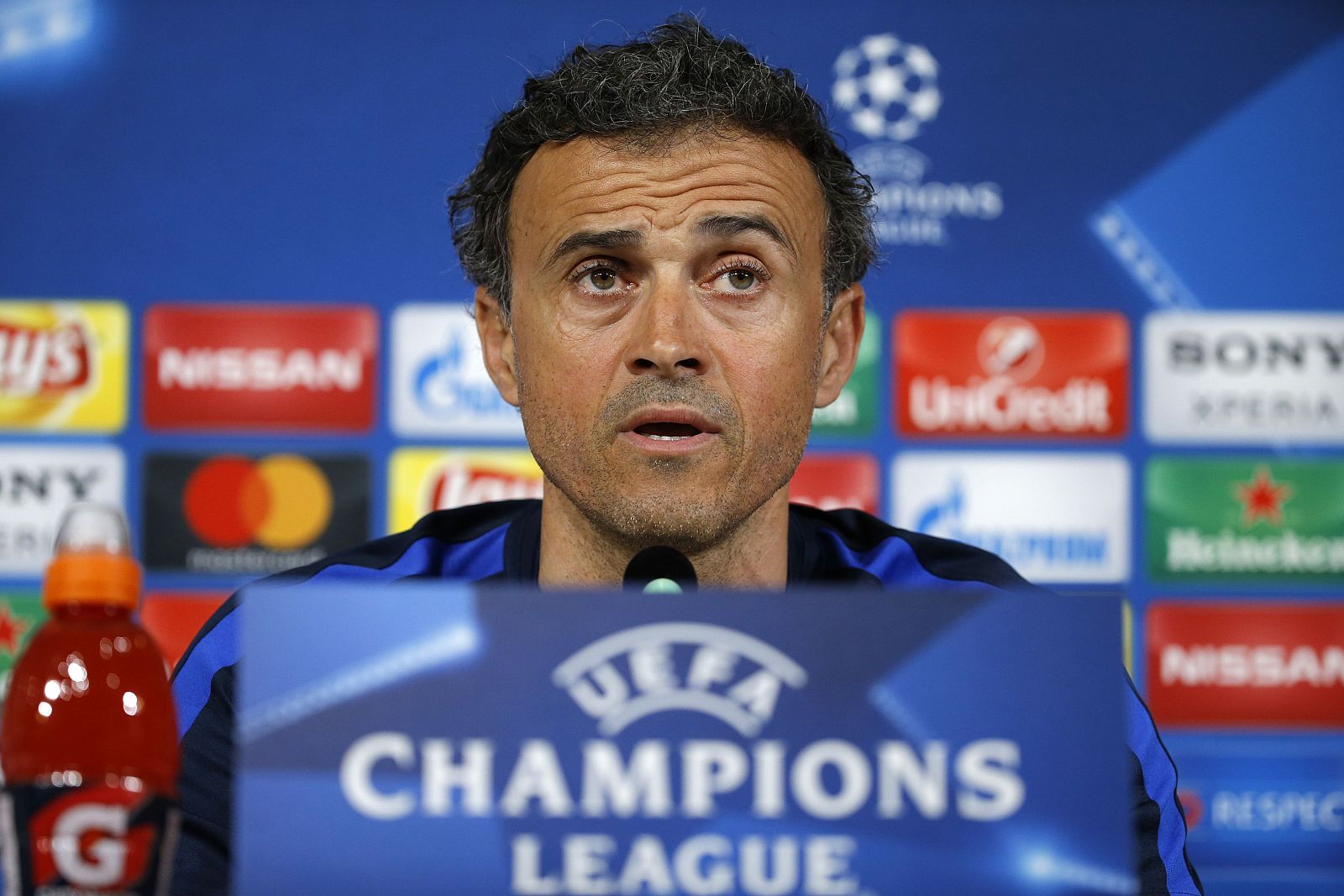 El entrenador del Barcelona, Luis Enrique Martínez, durante la rueda de prensa previa al partido ante la Juventus.