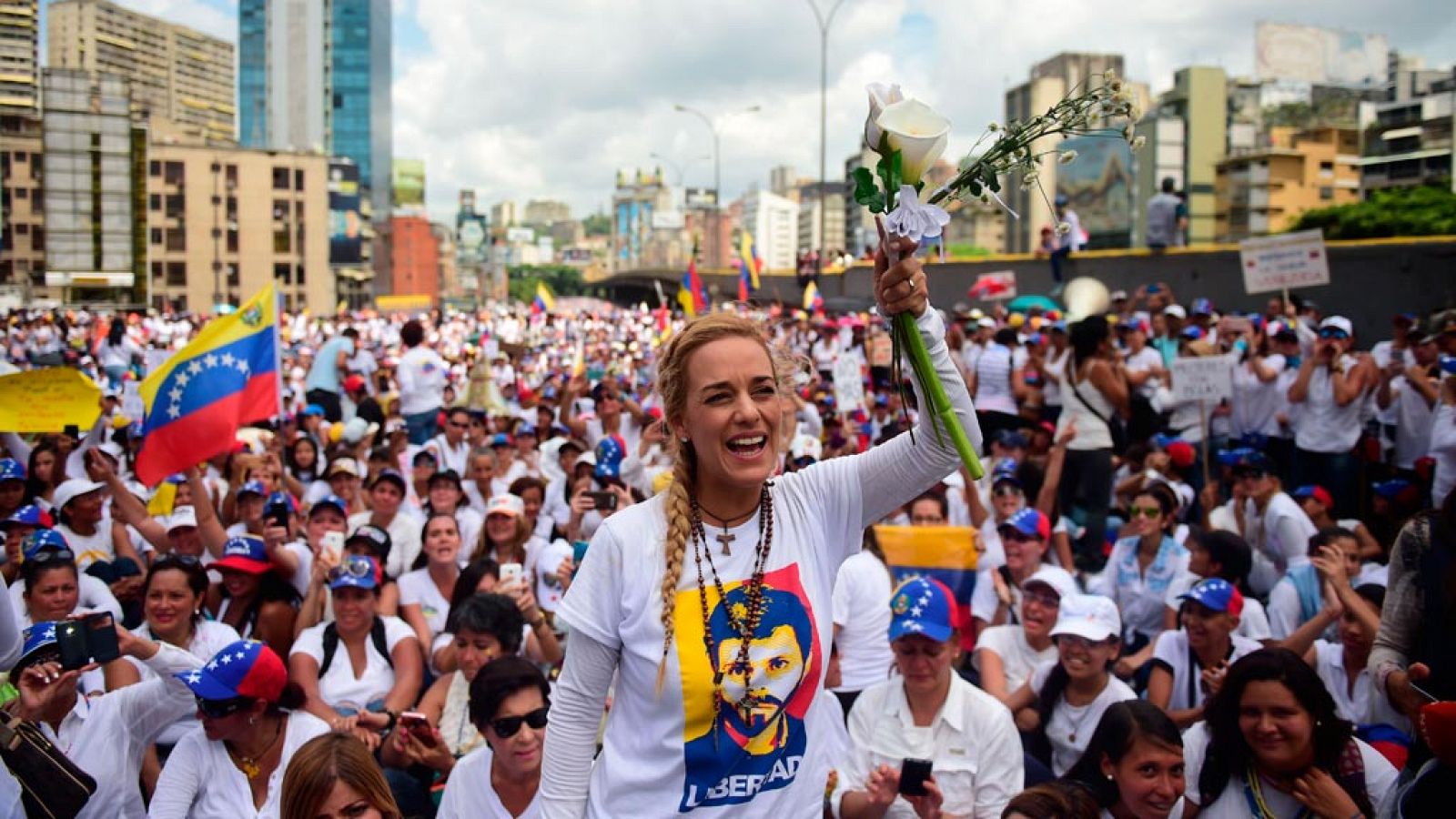 Lilian Tintori, durante una de las protestas en las que pide la liberación de su marido