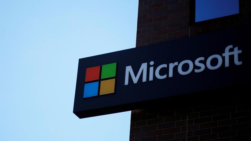 Imagen del logotipo de Microsoft en una de sus sedes