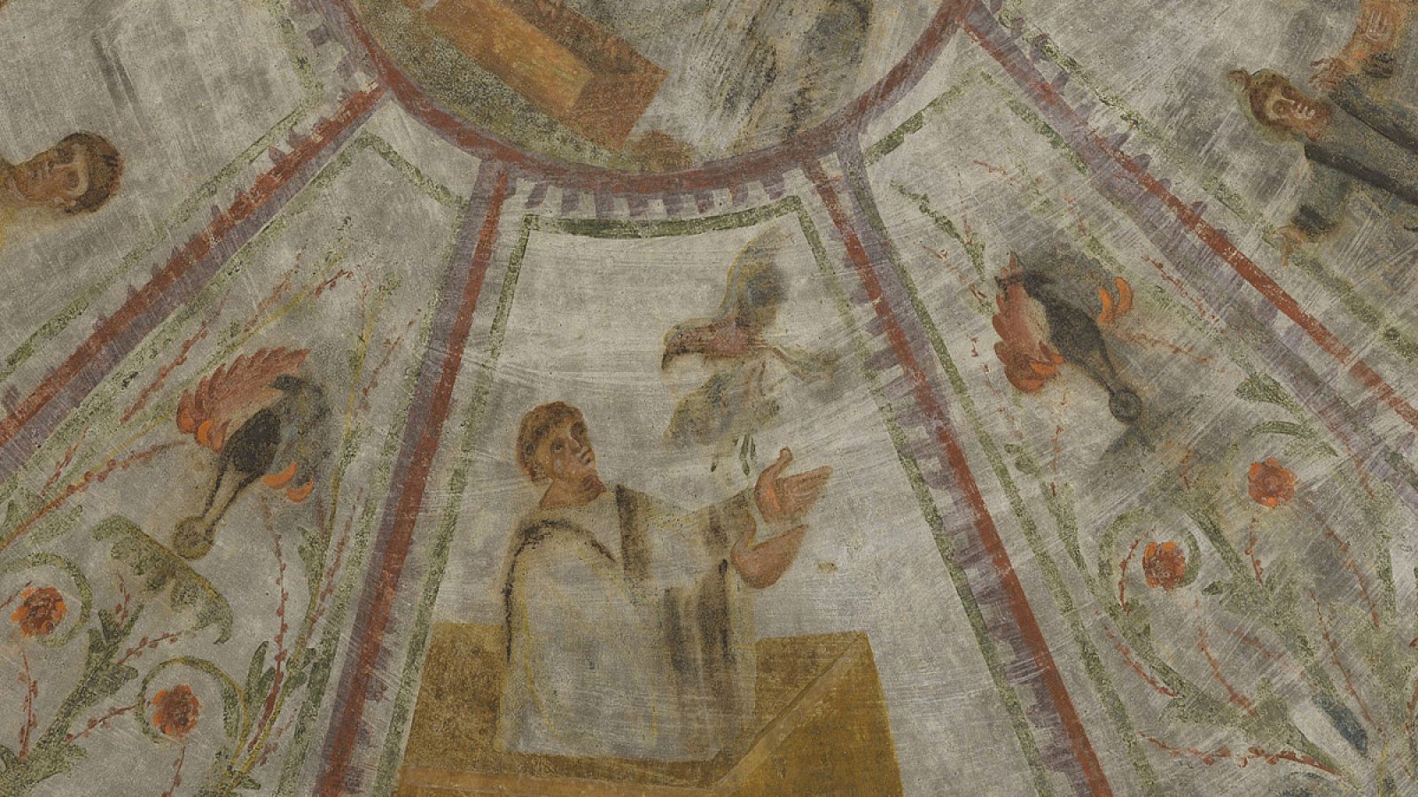 Fresco con la representación de Noé y el Arca, en el cubículo del Introductio en las catacumbas de Santa Domitila