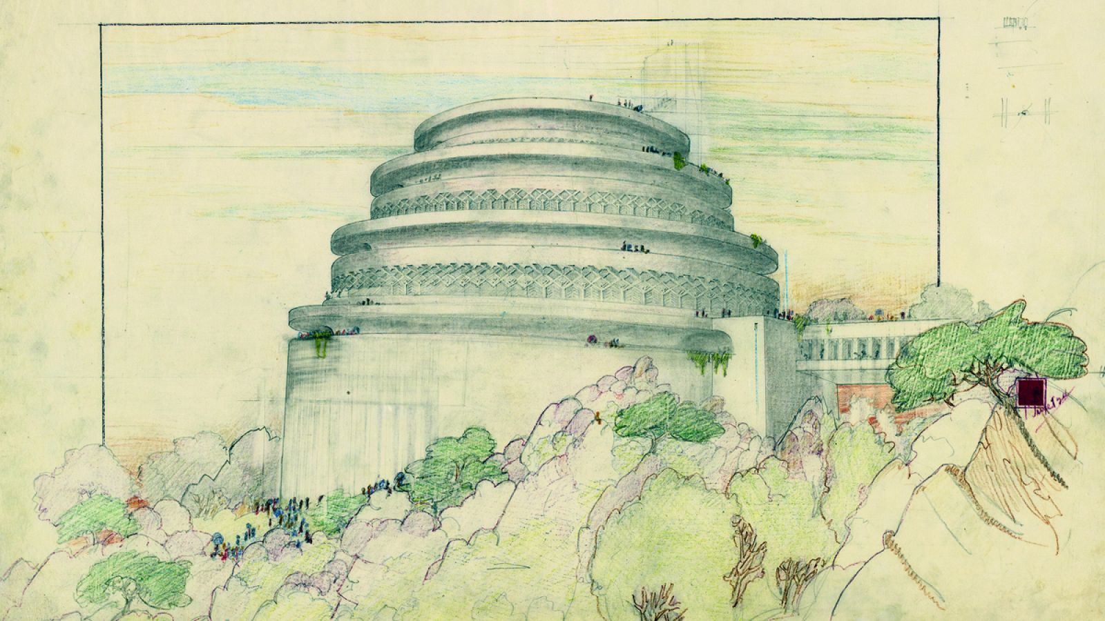 Gordon Strong Automobile Objective and Planetarium, Sugarloaf Mountain, Maryland. Proyecto, 1924¿25. The Frank Lloyd Wright Foundation Archives.