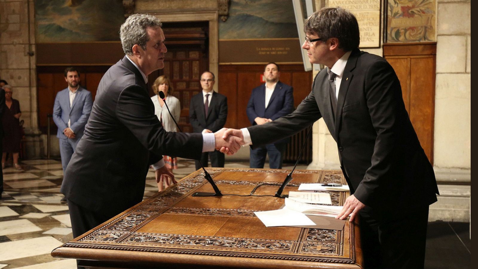 El nuevo conseller de Interior, Joaquim Forn, en el acto de toma de posesión de su cargo