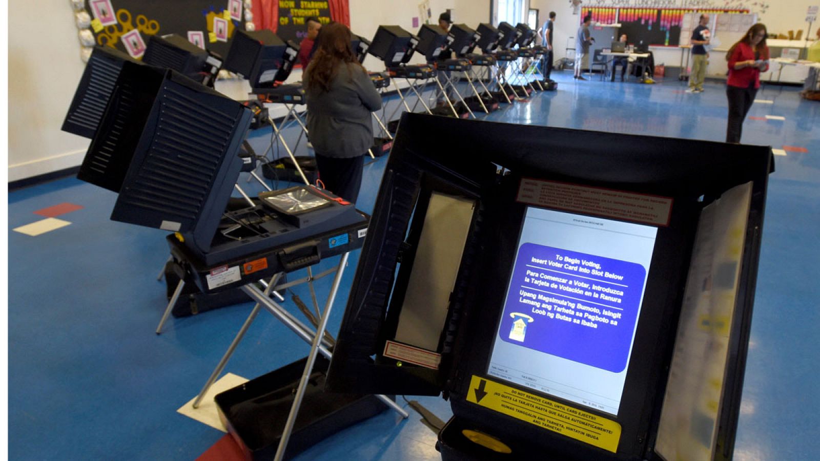 Máquinas electorales en un colegio en las Vegas, durante las elecciones presidenciales del 8 de noviembre de 2016