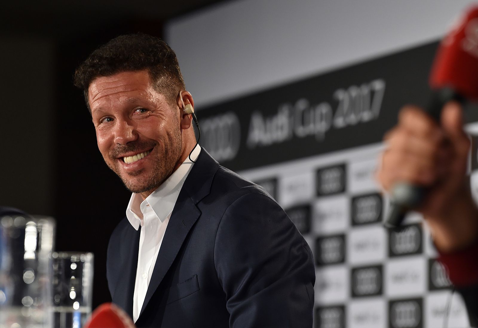 El entrenador del Atlético de Madrid, Diego Simeone, durante la rueda de prensa previa al choque ante el Nápoles.