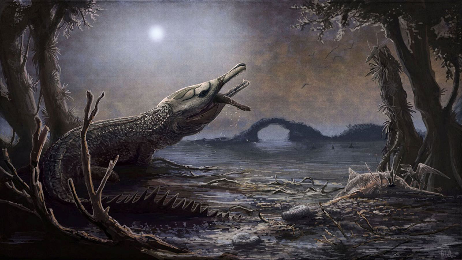 Recreación del Lemmysuchus, el cocodrilo bautizado con el nombre del líder de Motörhead