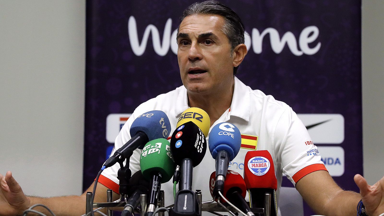 El seleccionador nacional de Baloncesto Sergio Scariolo, durante la rueda de prensa.