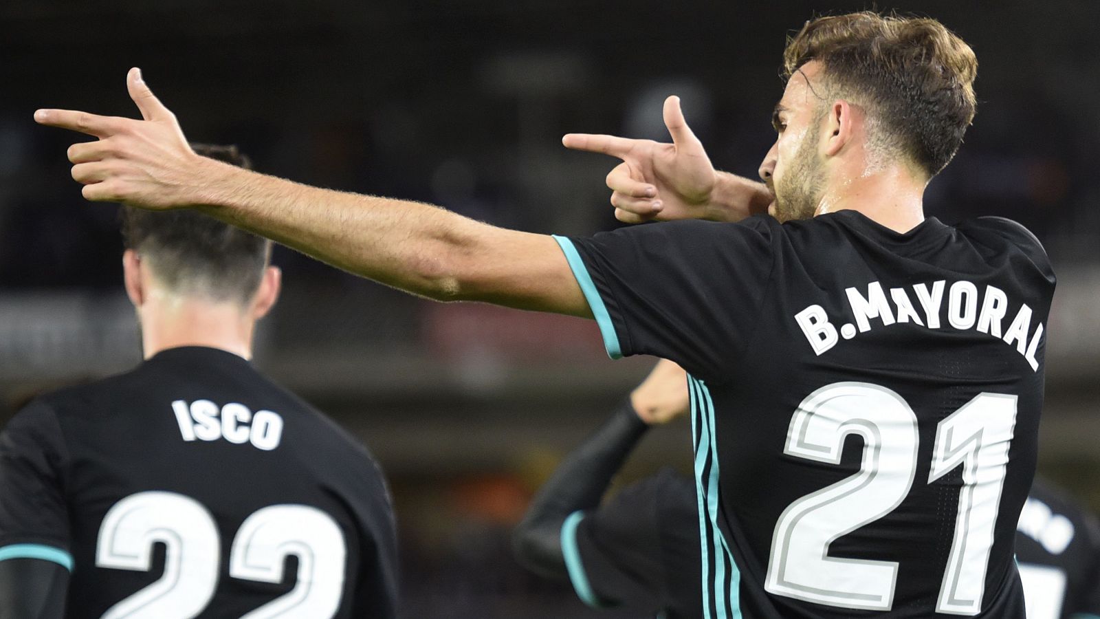 Borja Mayoral celebra el primer gol del Real Madrid.