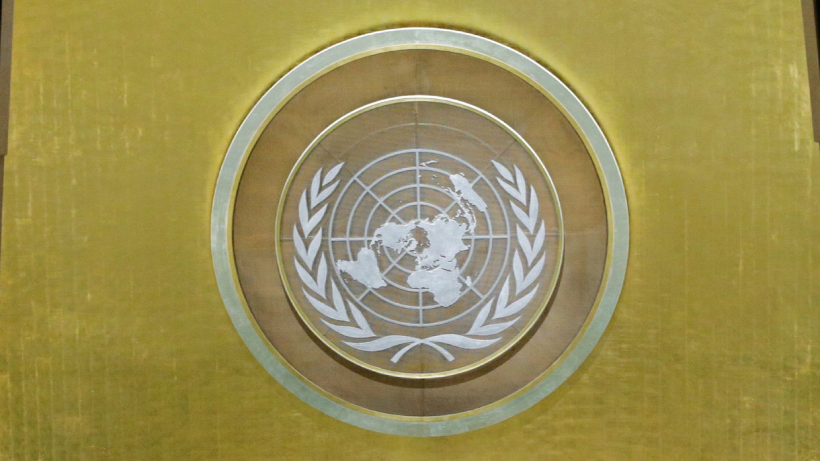 Detalle del estrado de la Asamblea General de la ONU