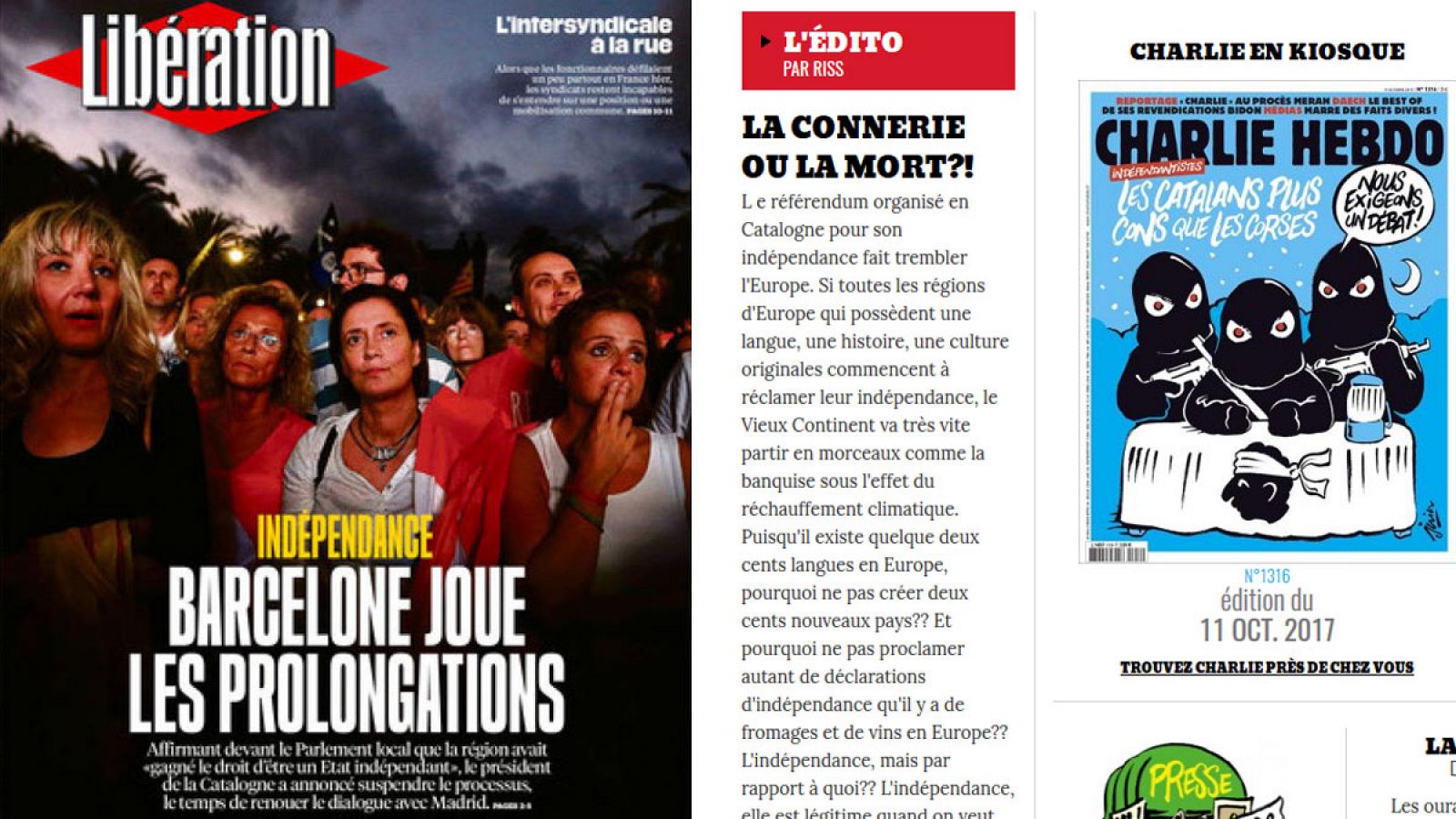 Libération y Charlie Hebdo dedican sus portadas a Cataluña