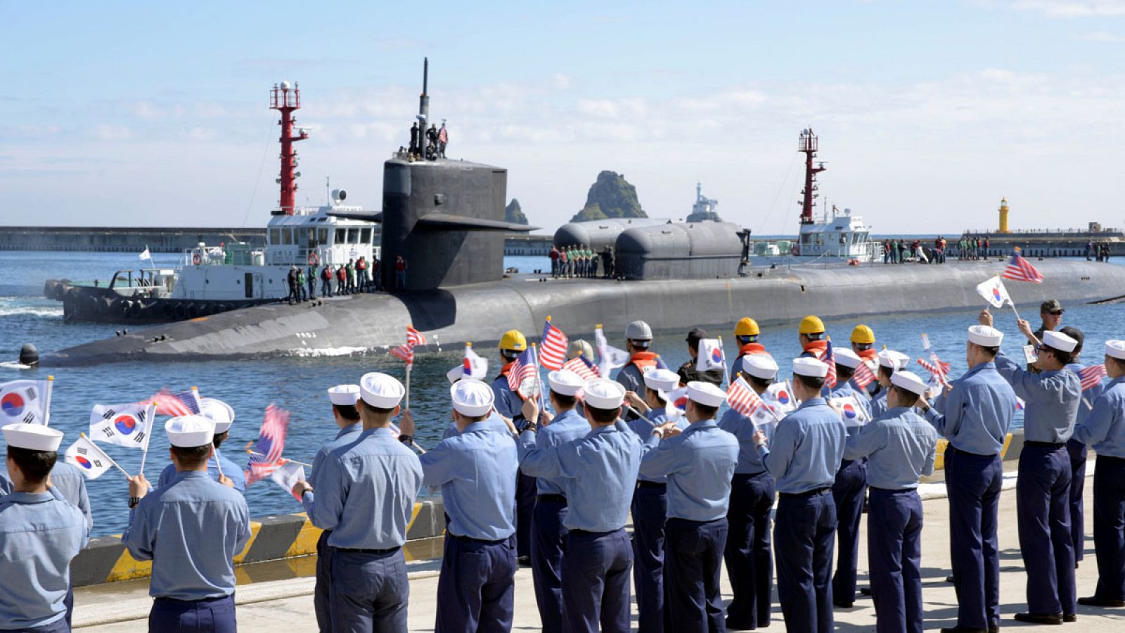 Fotografía de archivo de un submarino estadounidense en Corea del Sur