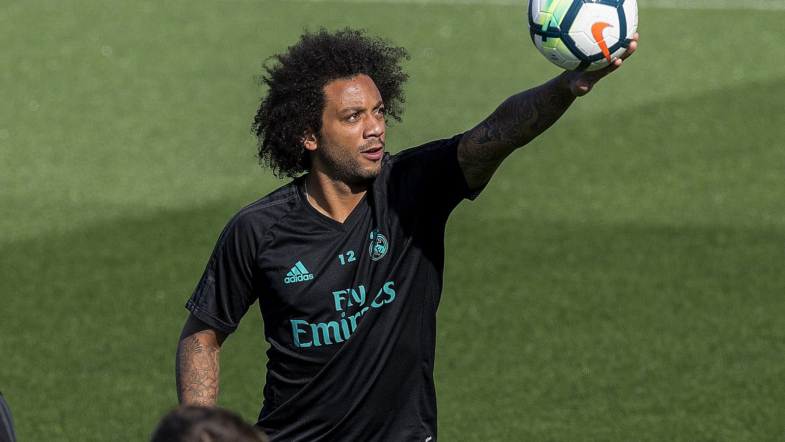 Marcelo, en un entrenamiento con el Real Madrid.