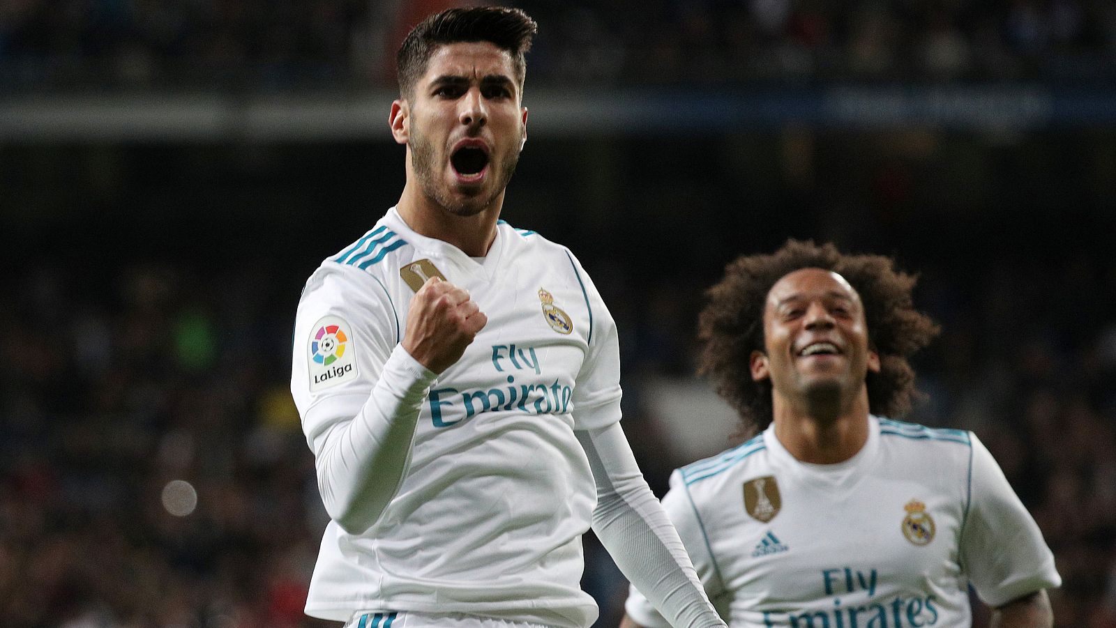 Marco Asensio celebra su gol, segundo del Madrid ante Las Palmas.