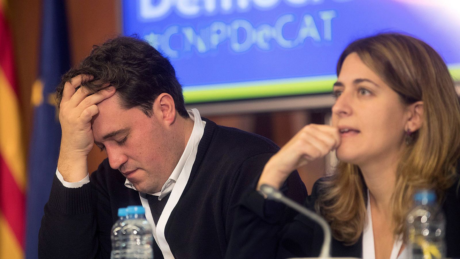 Los coordinadores generales del PDeCat, David Bonvehí y Marta Pascal durante el Consejo Nacional del partido