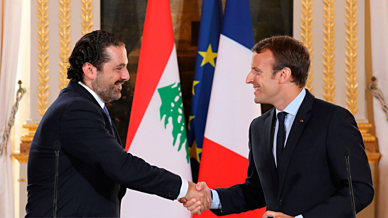 Saad Hariri y Emmanuel Macron, en una cumbre internacional celebrada en septiembre de este año