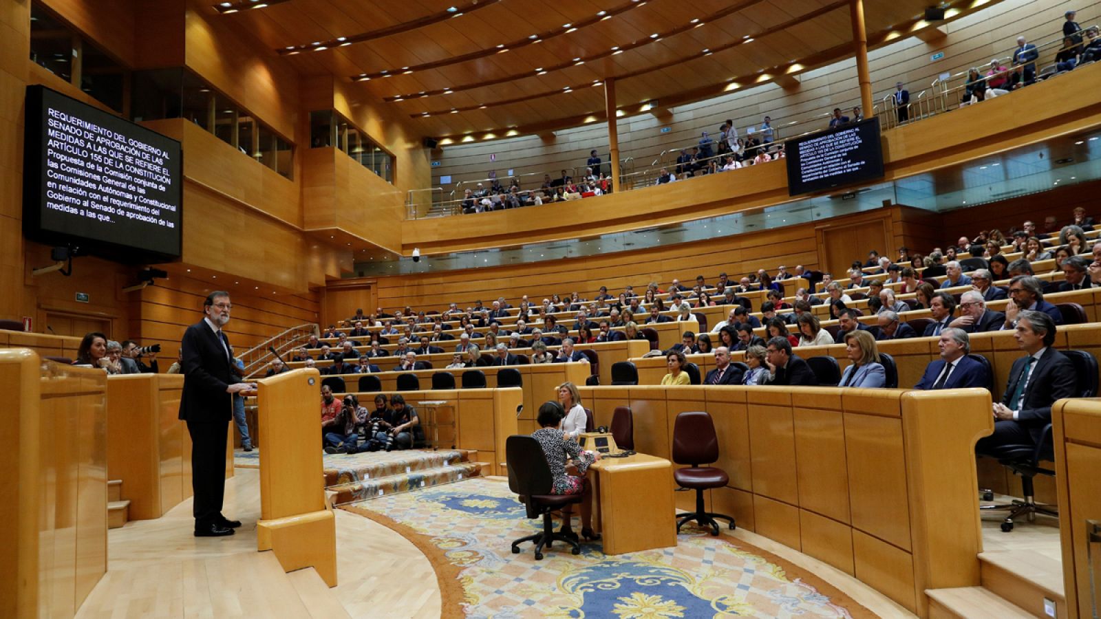 Rajoy, durante el pleno del Senado en el que aprobó aplicar el artículo 155 de la Constitución