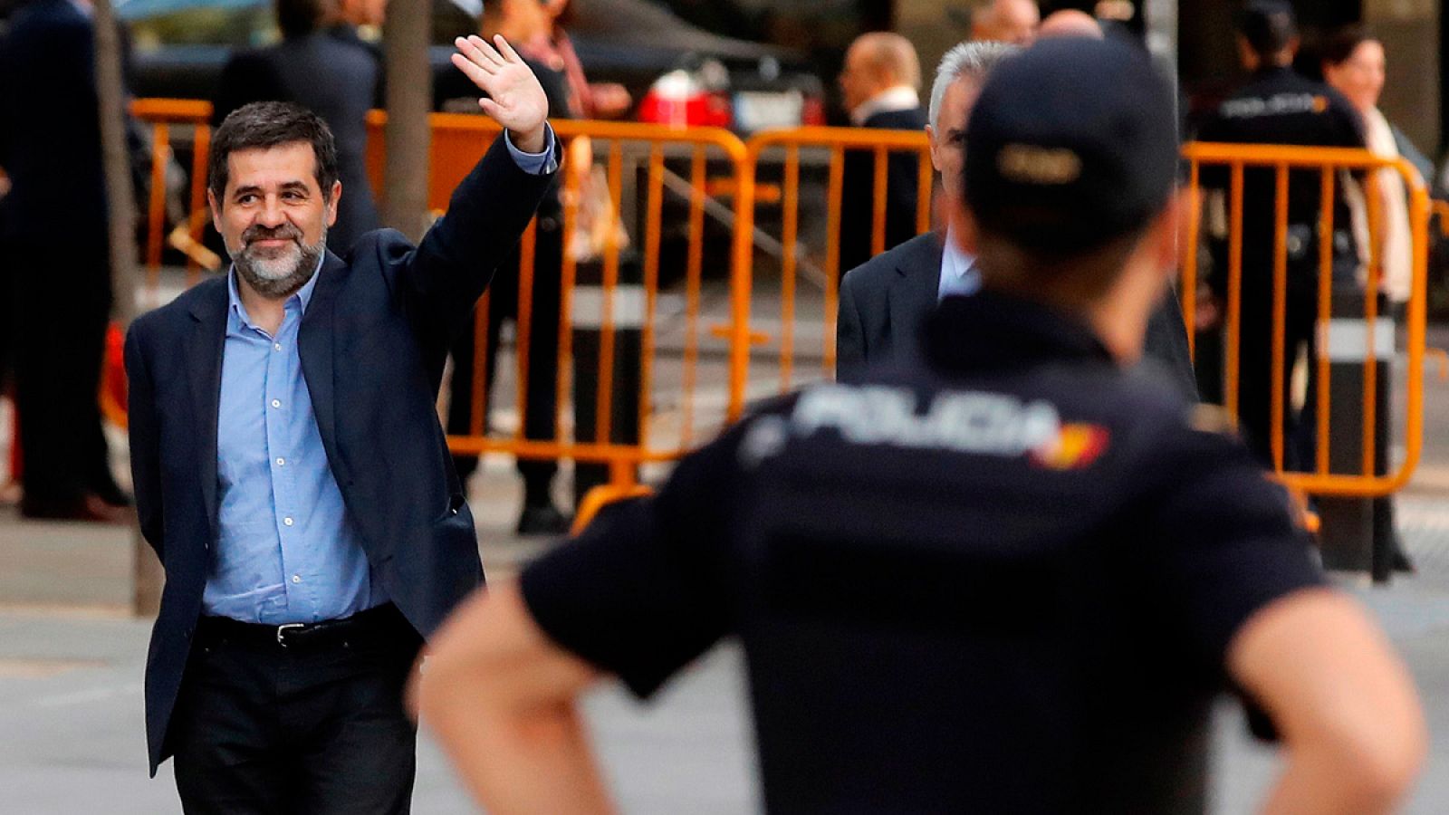 El presidente de la ANC, Jordi Sànchez, a su llegada a la Audiencia Nacional para declarar como imputado por sedición