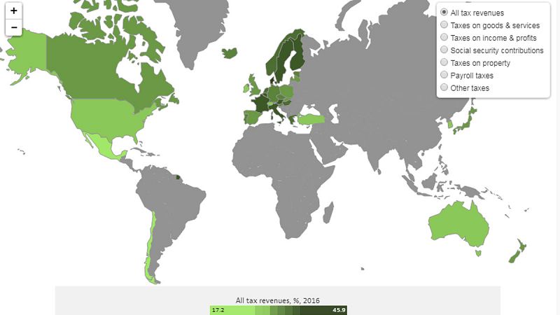 Mapa de la presión fiscal en los países de la OCDE