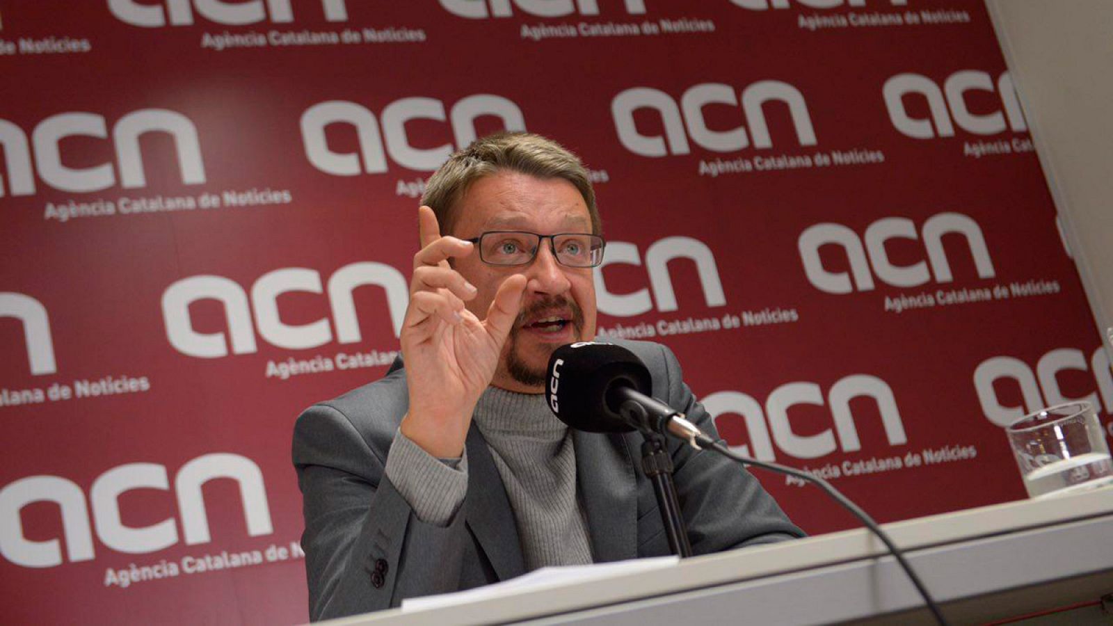 El candidato de Catalunya en Comú-Podem a la Generalitat, Xavier Domènech, en una rueda de prensa en la ACN