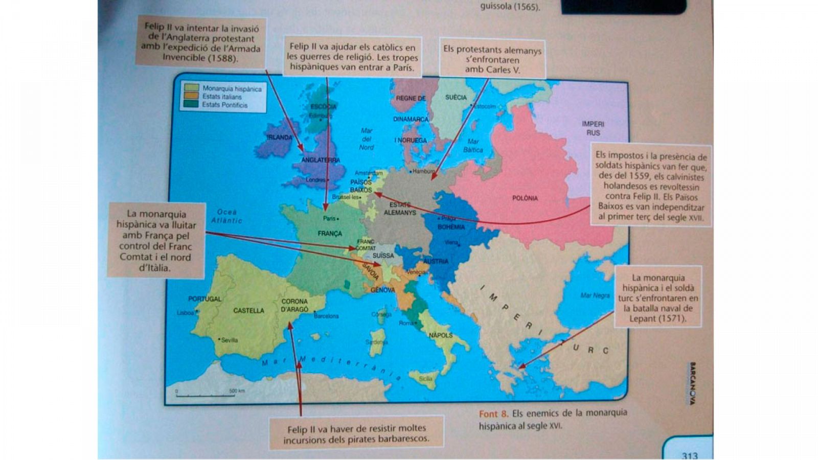 Mapa de la época de Felipe II en el libro de 3º de ESO de Barcanova / AMES