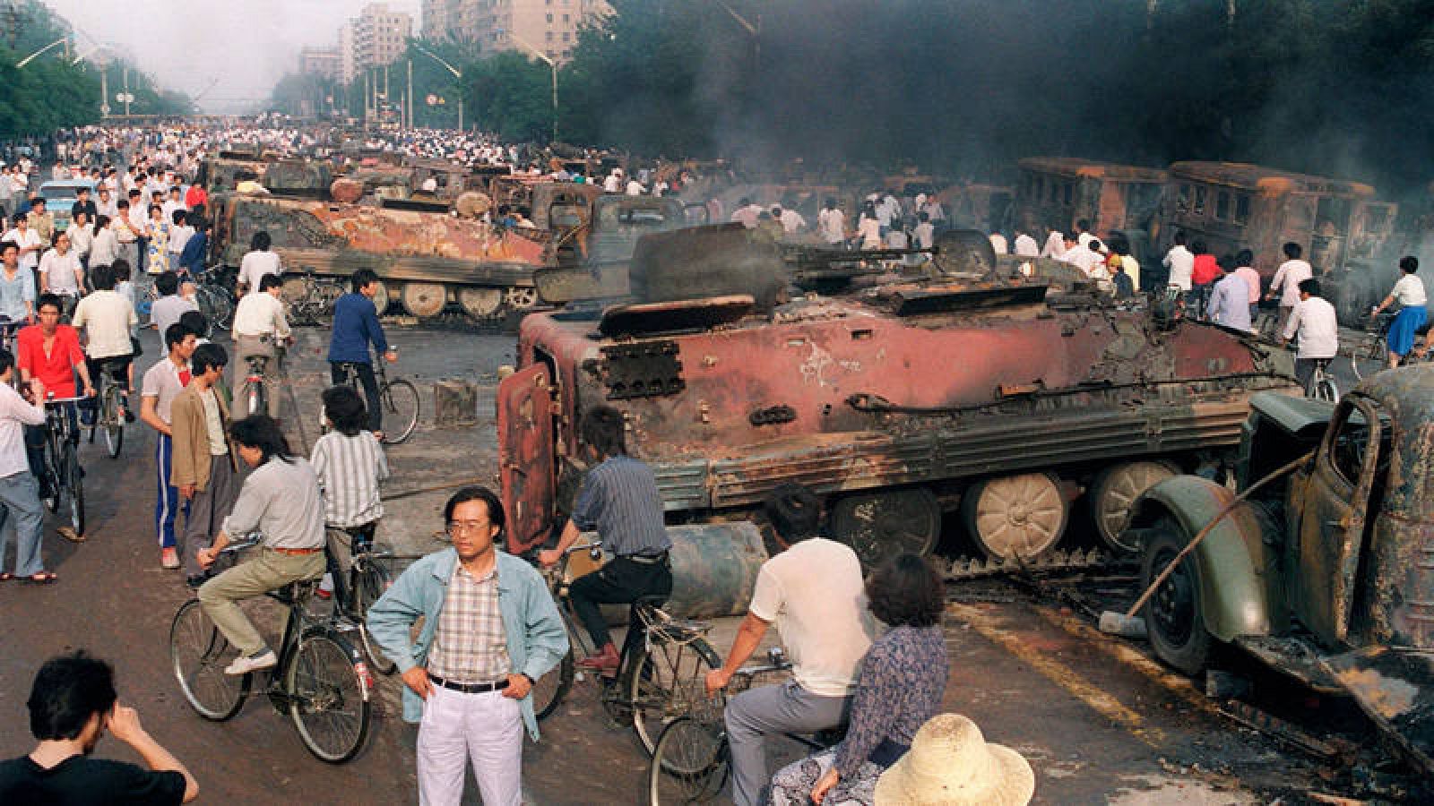 La matanza de Tiananmen en 1989, el ejercito chino reprimió violentamente las manifestaciones de los estudiantes