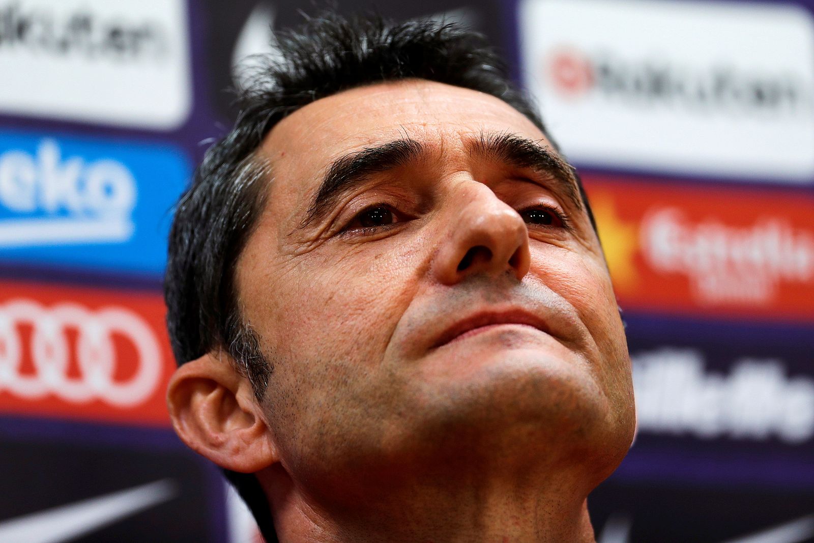 El entrenador del FC Barcelona, Ernesto Valverde, durante la rueda de prensa.