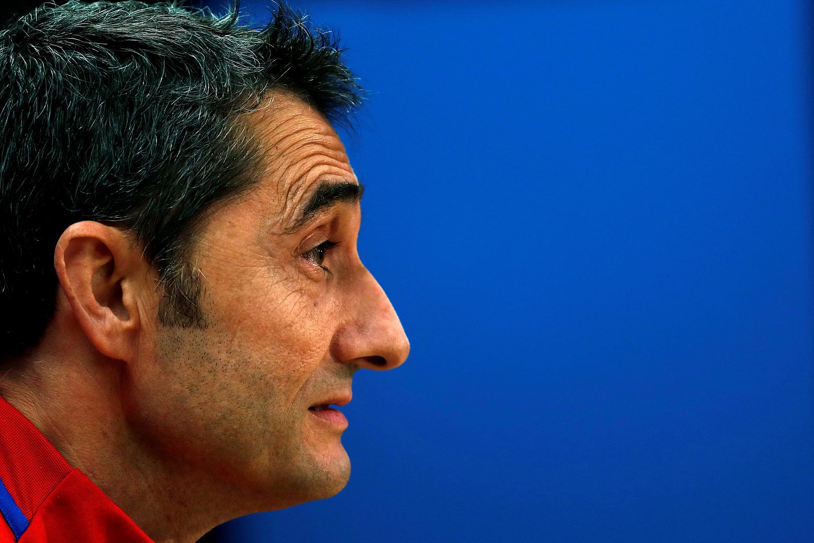 El entrenador del FC Barcelona, Ernesto Valverde, durante la rueda de prensa.