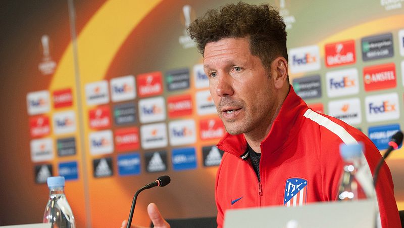 El entrenador argentino del Atlético de Madrid, Diego Simeone durante la rueda de prensa.