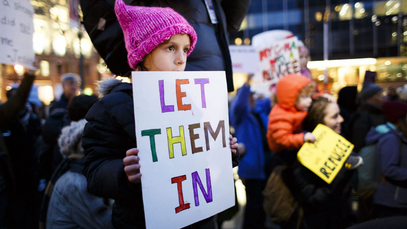 Imagen de archivo de una protesta contra el veto migratorio de Trump en enero de 2017