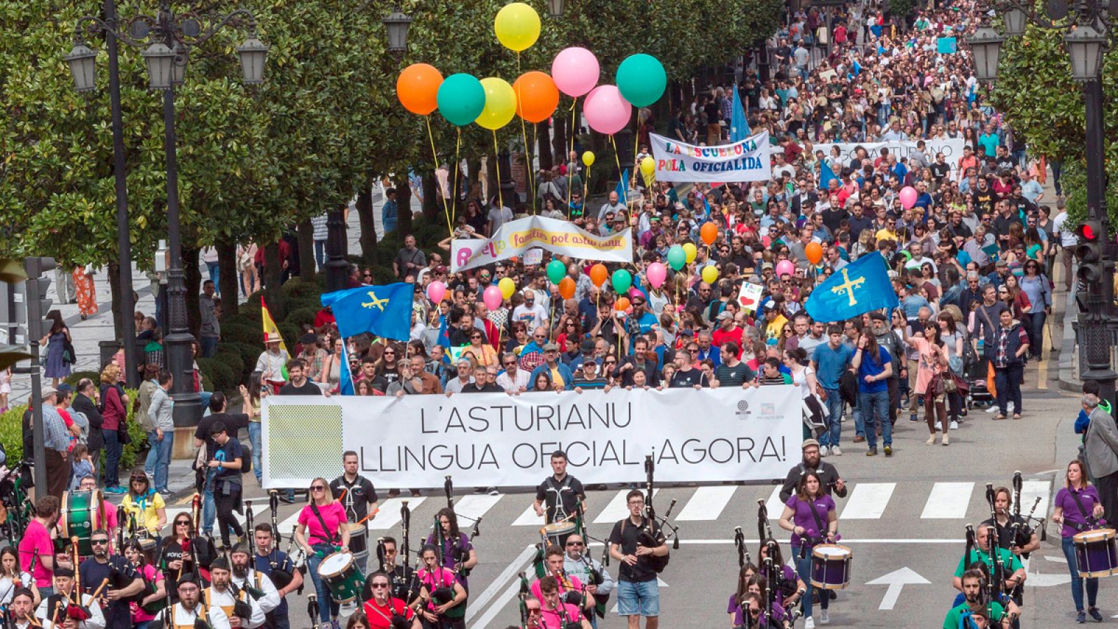 Vista de la manifestación convocada en Oviedo para reivindicar la oficialidad del bable en el Principado