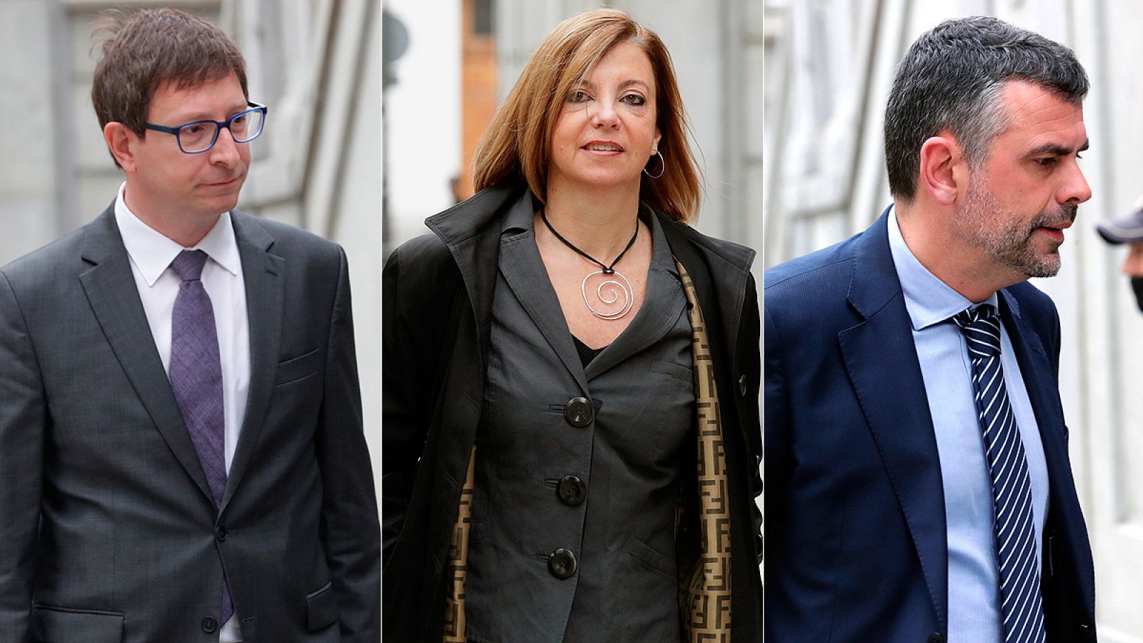 Los exmiembros del Govern Carles Mundó, Meritxell Borrás y Santiago Vila, llegando al Tribunal Supremo