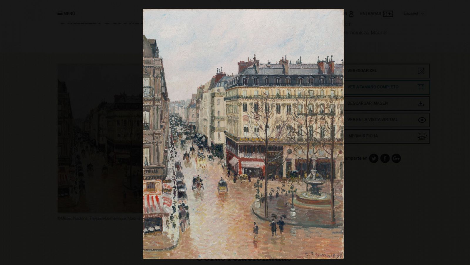 Imagen del cuadro 'Rue Saint-Honoré por la tarde. Efecto de lluvia' de Pissarro, reclamado al Thyssen