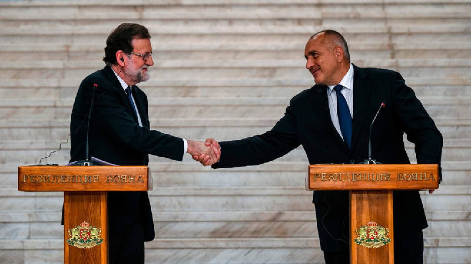 El presidente del Gobierno español, Mariano Rajoy, en la rueda de prensa conjunta ofrecida con su homólogo búlgaro, Boiko Borisov 